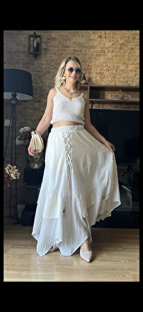 Kadın Astarlı Brode Gofre Kumaş Etek