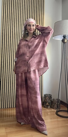 Vera Tesettür Uyumlu Yazlık Modal Kumaş Oversize Gömlek Pantolon Takım