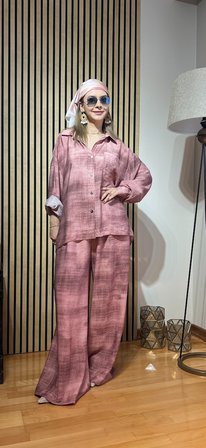 Vera Tesettür Uyumlu Yazlık Modal Kumaş Oversize Gömlek Pantolon Takım