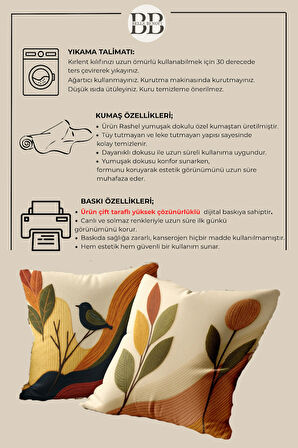 2’li Nakış Desenli, Çift Taraflı Baskı, Dekoratif Kırlent Kılıfı Seti – Bohem Stil, Fermuarlı
