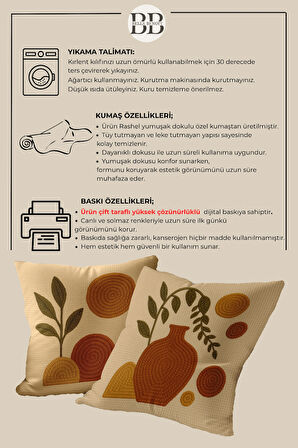 2’li Nakış Desenli, Çift Taraflı Baskı, Dekoratif Kırlent Kılıfı Seti – Bohem Stil, Fermuarlı