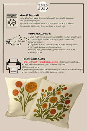 2’li Nakış Desenli, Çift Taraflı Baskı, Dekoratif Kırlent Kılıfı Seti – Bohem Stil, Fermuarlı