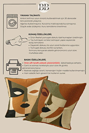 2’li Nakış Desenli, Çift Taraflı Baskı, Dekoratif Kırlent Kılıfı Seti – Bohem Stil, Fermuarlı