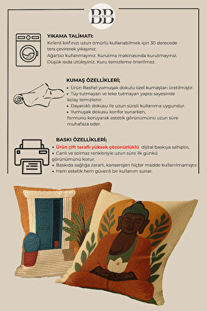 2’li Nakış Desenli, Çift Taraflı Baskı, Dekoratif Kırlent Kılıfı Seti – Bohem Stil, Fermuarlı