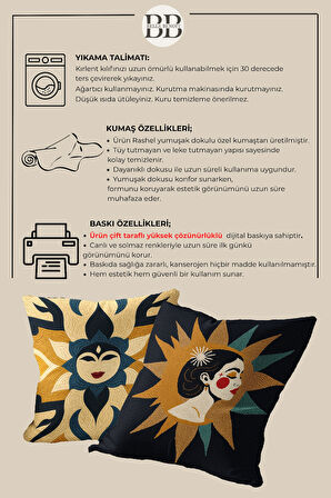 2’li Nakış Desenli, Çift Taraflı Baskı, Dekoratif Kırlent Kılıfı Seti – Bohem Stil, Fermuarlı