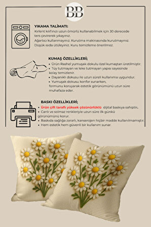2’li Nakış Desenli, Çift Taraflı Baskı, Dekoratif Kırlent Kılıfı Seti – Bohem Stil, Fermuarlı