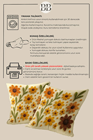 2’li Nakış Desenli, Çift Taraflı Baskı, Dekoratif Kırlent Kılıfı Seti – Bohem Stil, Fermuarlı