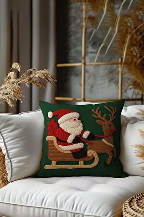 2’li Nakış Punch Yılbaşı Desenli, Çift Taraf Dijital Baskı, Yastık kılıfı, Kırlent Kılıfı, Fermuarlı