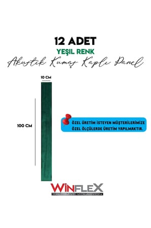12 ADET DİKEY AKUSTİK KUMAŞ KAPLI PANEL-(10x100CM) YEŞİL