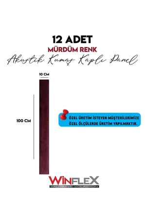 12 Adet Di̇Key Akusti̇K Kumaş Kapli Panel-(10X100Cm) Mürdüm