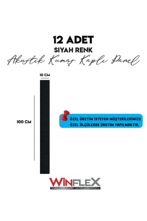 12 Adet Di̇Key Akusti̇K Kumaş Kapli Panel-(10X100Cm) Si̇Yah