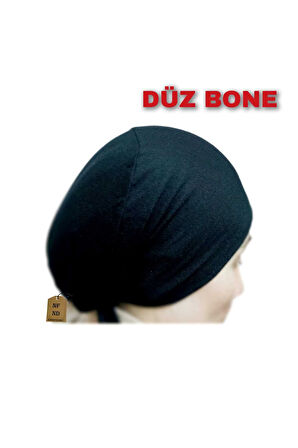 DİKİŞSİZ BONE DÜZ FIRFIRSIZ İÇ BONE TESETTÜR HİJAB SİYAH ÖNÜ DİKİŞSİZ PAMUKLU
