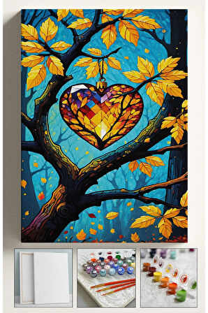 Sayılarla Boyama Çerçeveli Hobi Seti Numaralı Tuval Fırça Boya Dahil Kasnaklı 40X50 Cm DİLEK AĞACI