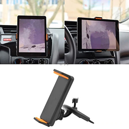 360 Döner Araç CD Yuvası Tablet Tutucu Büyük Ekran Tutucu 11.50-19CM (Siyah-Sarı)