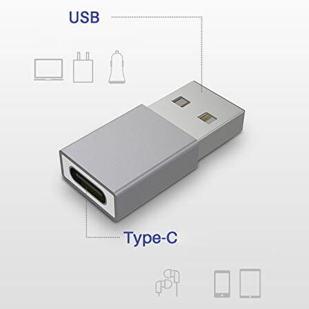 MH-301 USB to Type-C Dişi Çevirici Dönüştürücü Adaptör (Gri)