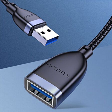 KUULAA USB3.0 2A Male to Female 15cm Dişi-Erkek Dönüştürücü Kablo (Siyah)