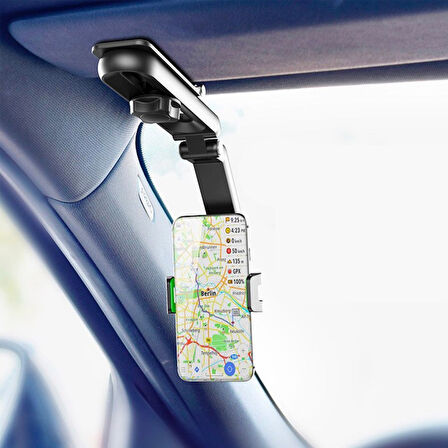 Multifonksiyonel 360 Dönebilen Güneşlik Araç Telefon Tutucu (Siyah-Yeşil)