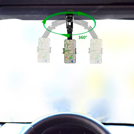 Multifonksiyonel 360 Dönebilen Güneşlik Araç Telefon Tutucu (Siyah-Yeşil)