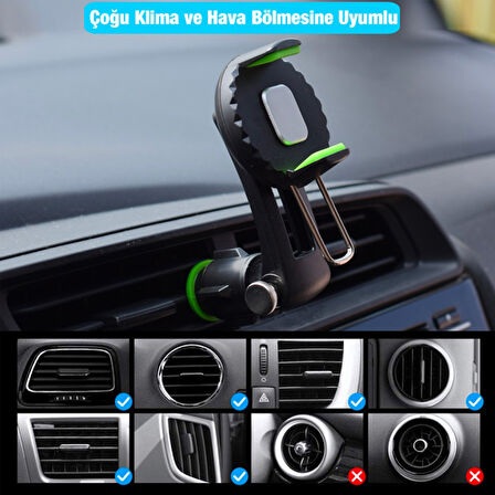 360 Dönebilen Araç Klima Havalandırma Bölmesi Kancalı Telefon Tutucu (Siyah-Yeşil)