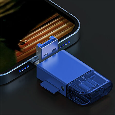 USB 3.0+Type-c+Lightning Sd Kart Okuyucu - Hızlı Card Reader (Mavi)