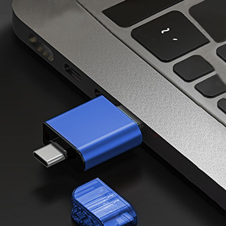 USB 3.0+Type-c+Lightning Sd Kart Okuyucu - Hızlı Card Reader (Mavi)