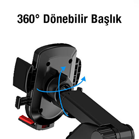 Araç İçi Çok Fonksiyonlu 360 Derece Dönebilir Telefon Tutucu (Siyah)