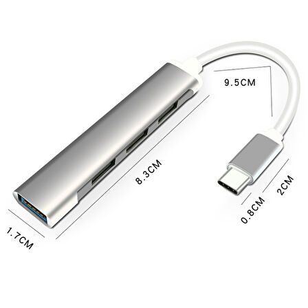 S-803 4in1 Type-C to 4x USB3.0 HUB Çoğaltıcı Çevirici Dönüştürücü Adaptör (Gri)