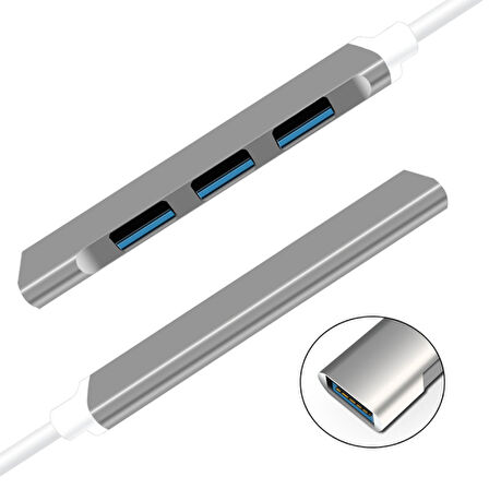 S-803 4in1 Type-C to 4x USB3.0 HUB Çoğaltıcı Çevirici Dönüştürücü Adaptör (Gri)