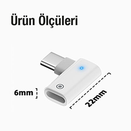 L Tipi Lightning to Type-C Dönüştürücü Apple Pencil Kalem Şarj Adaptörü (Beyaz)