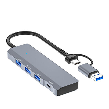 ADS-309D 4 Portlu USB+Type-C USB 3.0 Çoklayıcı Data HUB Adaptör (Füme)