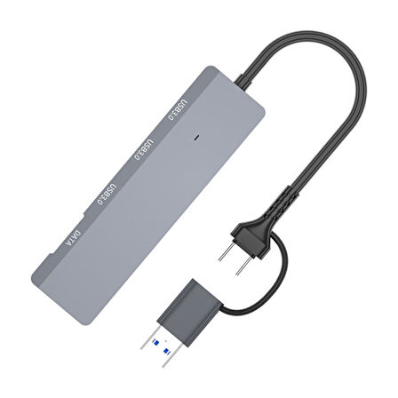 ADS-309D 4 Portlu USB+Type-C USB 3.0 Çoklayıcı Data HUB Adaptör (Füme)