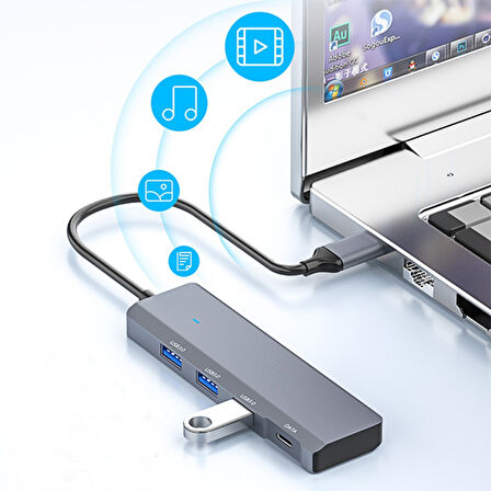 ADS-309C 4in1 Type-C to USB + Type-C Hub Adaptör Çevirici Dönüştürücü Çoğaltıcı  (Füme)