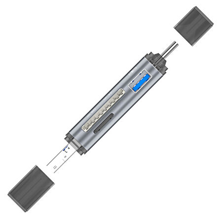 ADS-307 3 IN 1 USB + Micro USB + Type-c OTG Kart Okuyucu (Füme)