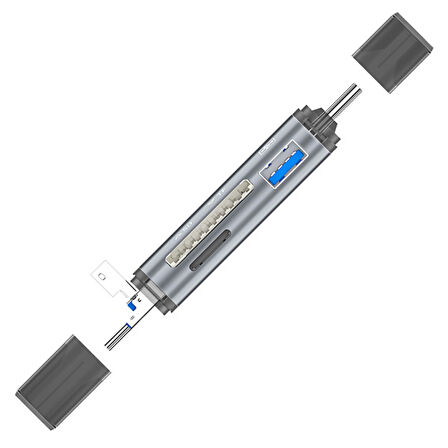 ADS-307 3 IN 1 USB + Micro USB + Type-c OTG Kart Okuyucu (Füme)