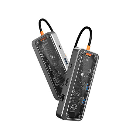 8in1 Type-c To USB3.0 + USB2.0 + Type-c + PD + HDMI + SD + TF + Ethernet Çoğaltıcı Transparan Hub