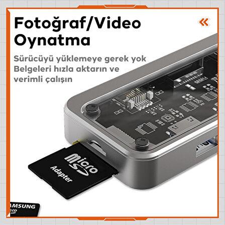SW1V-PRO Type-c To USB3.0 3adet+ 3.5mm+ HDMI+ VGA+ SD + TF + Ethernet Çoğaltıcı Transparan Hub