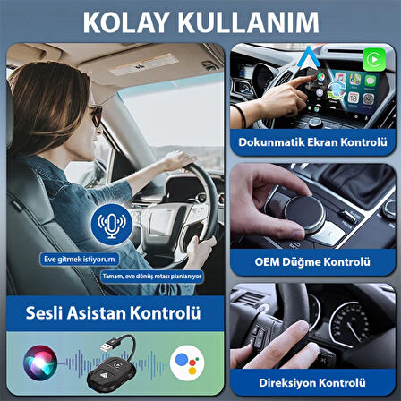 İPhone-Android Kablosuz Carplay Dongle 5Ghz Adaptör Çevirici USB+Type-C Adaptör (Siyah)
