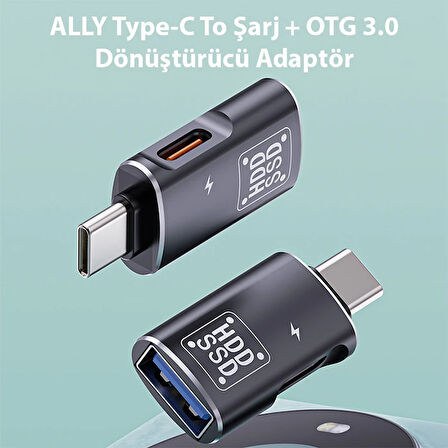 Type-C To Şarj + OTG 3.0 Dönüştürücü Adaptör (Siyah)