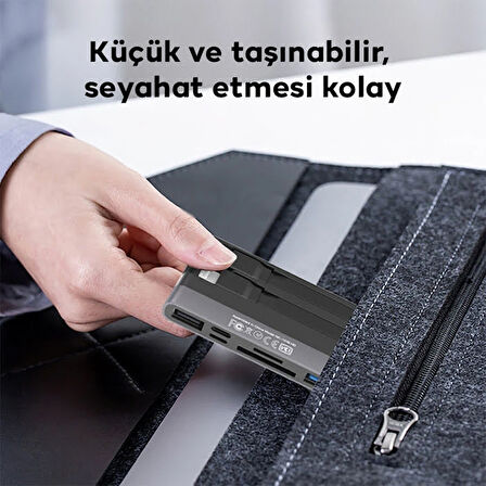 NK-1048HD 6in1 USB + Type-C + Lightning + SD-TF Kart Okuyucu Çevirici Adaptör (Siyah)
