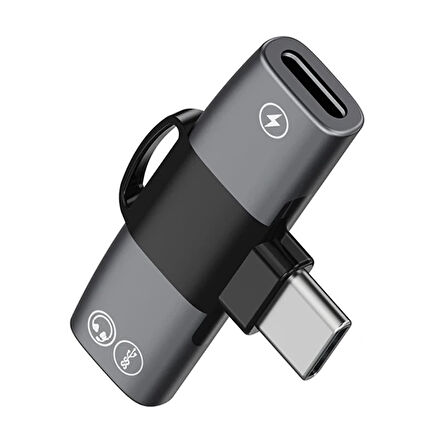Mini 2in1 Type-c to Type-C Kulaklık + Şarj Adaptöru (Siyah)