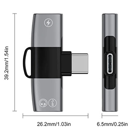 Mini 2in1 Type-c to Type-C Kulaklık + Şarj Adaptöru (Siyah)