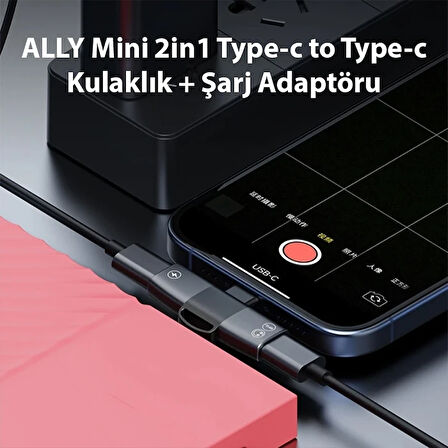 Mini 2in1 Type-c to Type-C Kulaklık + Şarj Adaptöru (Siyah)