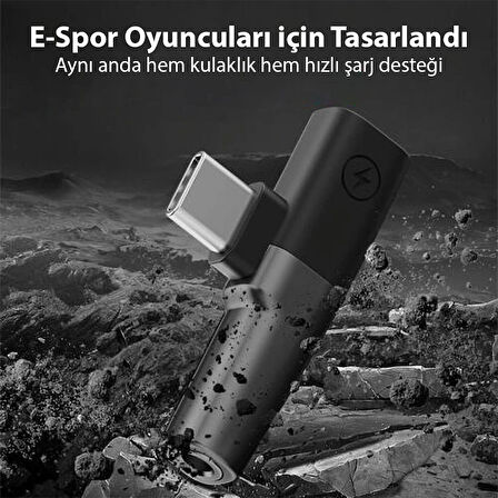 Mini 2in1 Type-C to 3.5mm Kulaklık + Type-c şarj Adaptöru (Siyah)