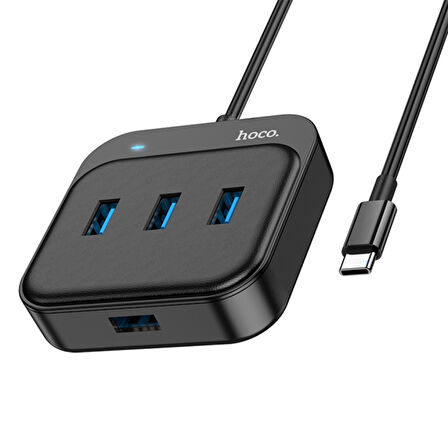 Hoco HB31 4in1 Type-C to 4x USB3.0 HUB Çevirici Dönüştürücü Adaptör 0.2m (Siyah)
