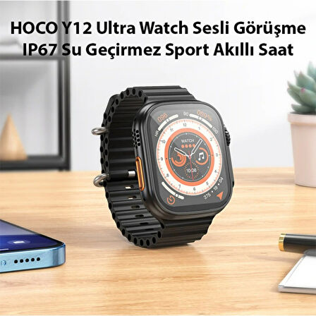 HOCO Y12 Ultra Watch Sesli Görüşme IP67 Su Geçirmez Sport Akıllı Saat (Siyah)
