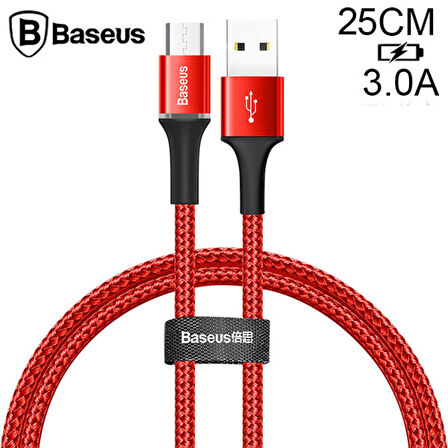 Baseus halo Mikro Usb 3A Hızlı Şarj 0.25CM Kısa Power Bank için Şarj Kablosu (Kırmızı)