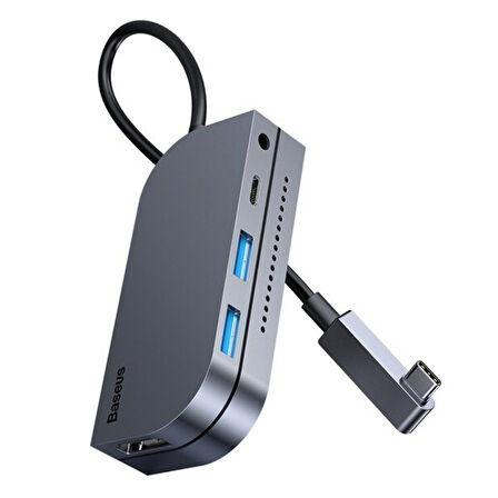 BASEUS Bending Angle No.7 Çok fonksiyonlu 6 Port Type-C Hub (Gri)