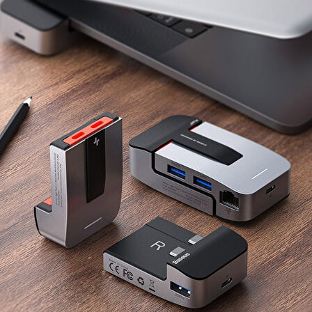 Baseus Armor Age 9in1 Type-C Çok Fonksiyonlu HUB HDMI RJ45 USB 3.0 (Gri)