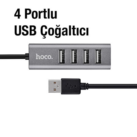 HOCO HB1 80cm Kablolu 4 Portlu USB Çoğaltıcı HUB Adaptör (Füme)