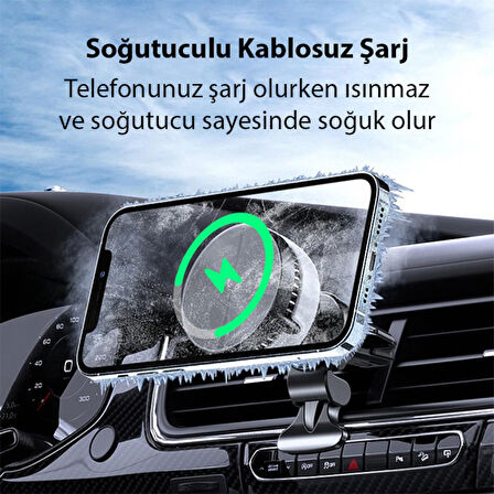 MEMO GW03 Araç İçi Havalandırma Magsafe Şarjlı Telefon Tutucu Ve Soğutucu (Siyah)